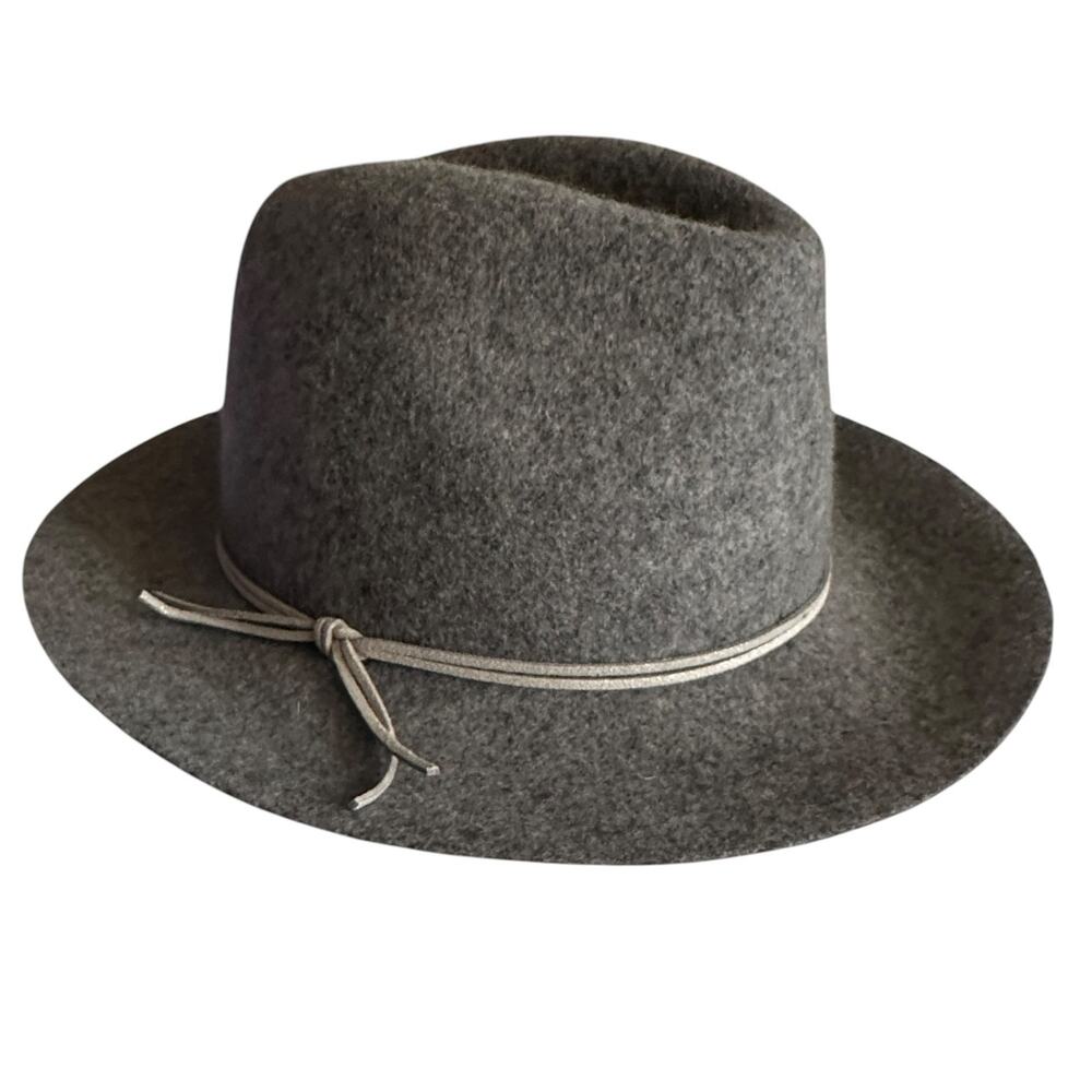 Nine West Gray Wool Fedora Hat Classic Wide Brim Cord Detail Womens Unisex